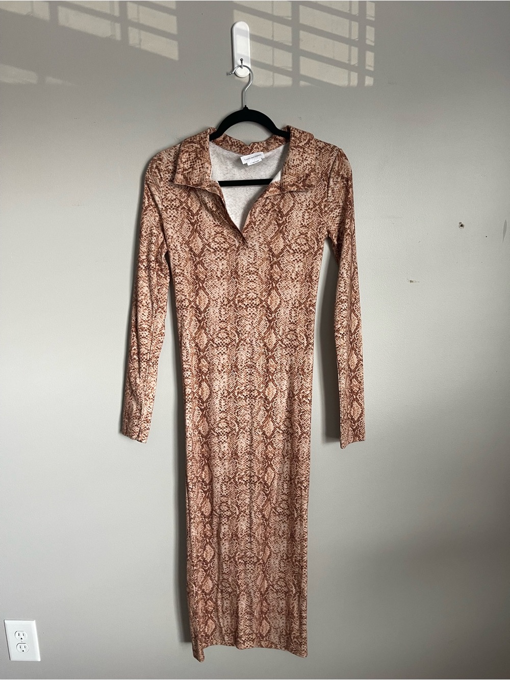 LOVERS + FRIENDS Brown Snake Print Long Sleeve Collared Midi Dress Sz S